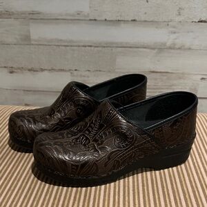 Dansko Brown Embossed Clogs